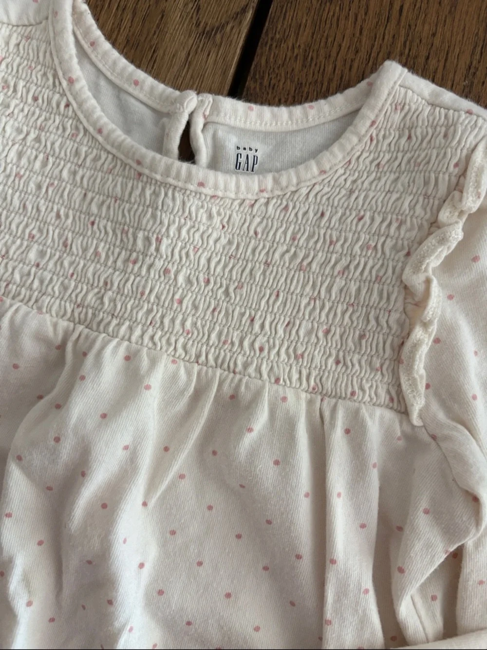 GAP Kids Light Pink Long-Sleeve Smocked Polka Dot Top 100% Cotton